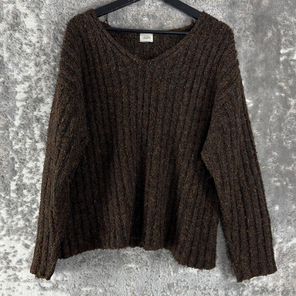 Alps Plus Size 1X Outdoor Ribbed V Neck Sweater Brown Long Sleeve Casual - Picture 1 of 7